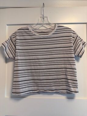 Striped Crewneck Crop Tee - White & Black